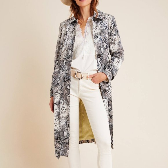Anthro Helene Berman Snake-Printed Trench Coat
